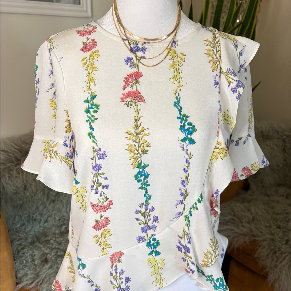 BCBGMaxAzria Floral Print Ruffle Blouse